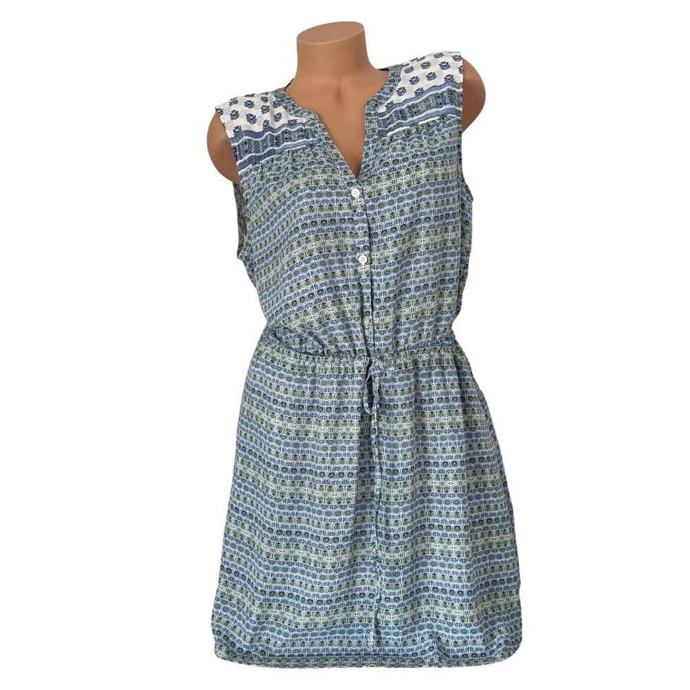 Gap Womens Blue‎ Green Geometric Floral Sleeveless Mini Dress Lined Size Large